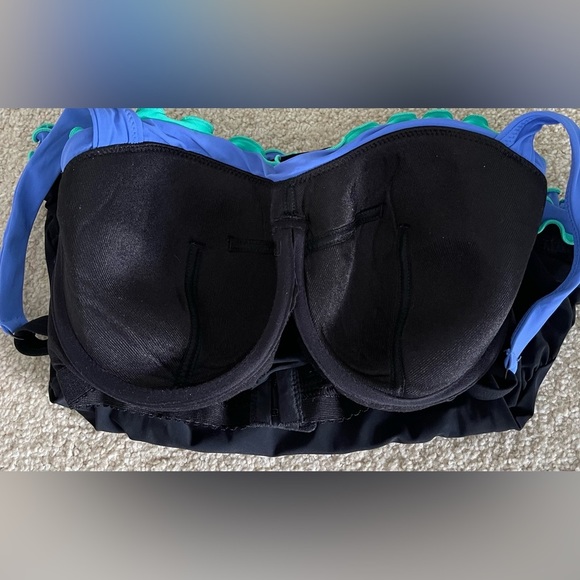 Tankini Bathing Suit top Gottex Black Blue & Green Adjustable Bra Size 32E VGC! - Picture 4 of 5